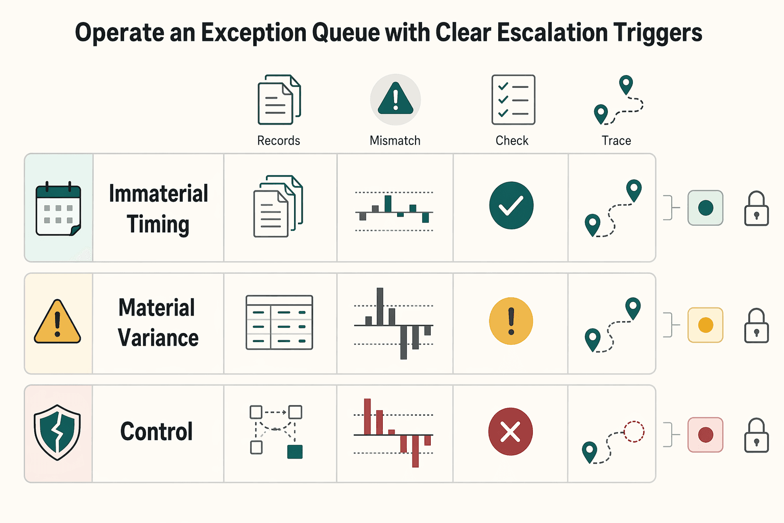 Diagram showing Operate an exception queue with clear escalation triggers for Month-End Close for Payment Platforms with PSP Settlement Control.