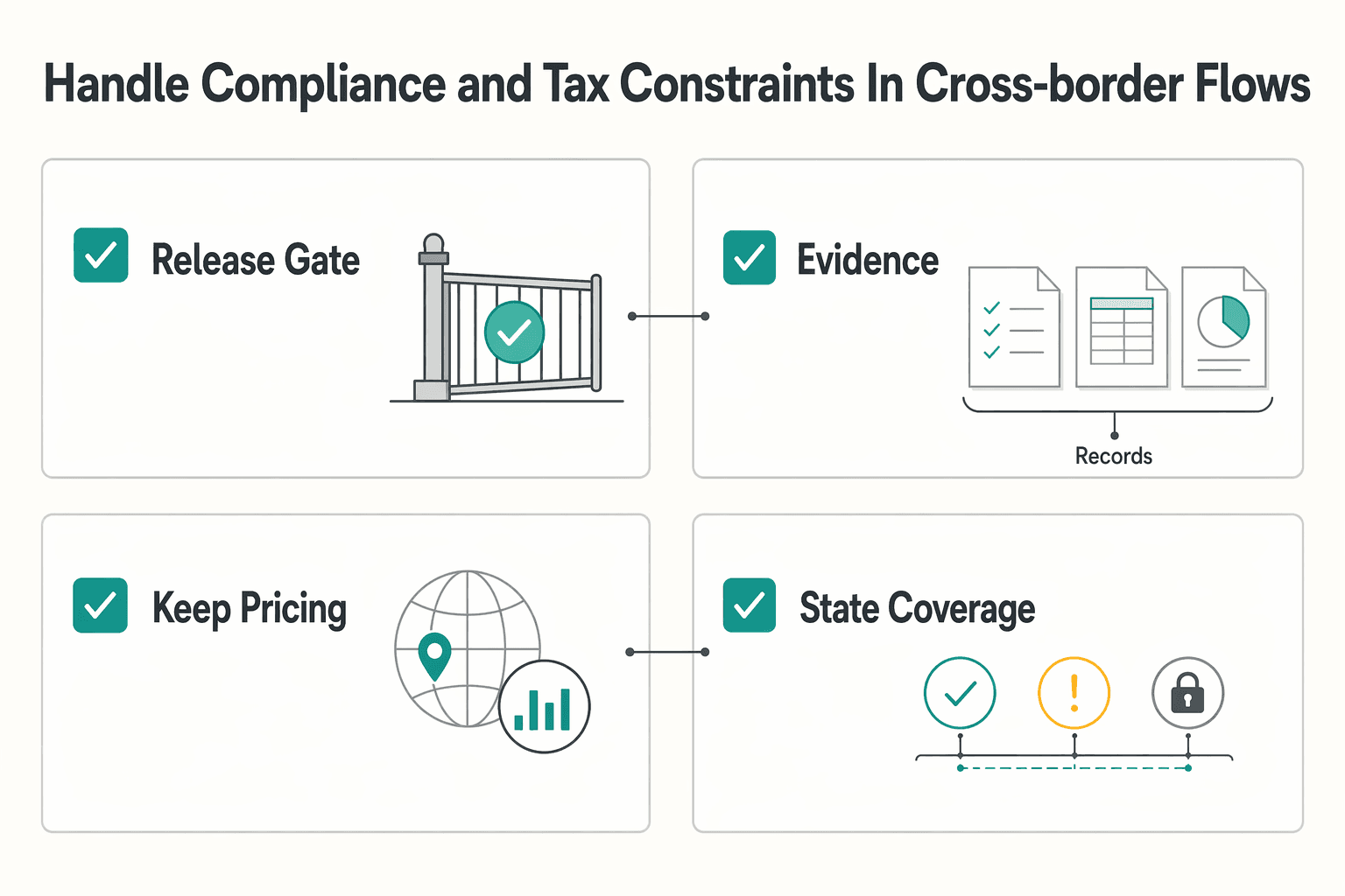 Diagram showing Handle compliance and tax constraints in cross-border flows for Usage-Based Billing for B2B SaaS Platforms That Teams Can Operate.