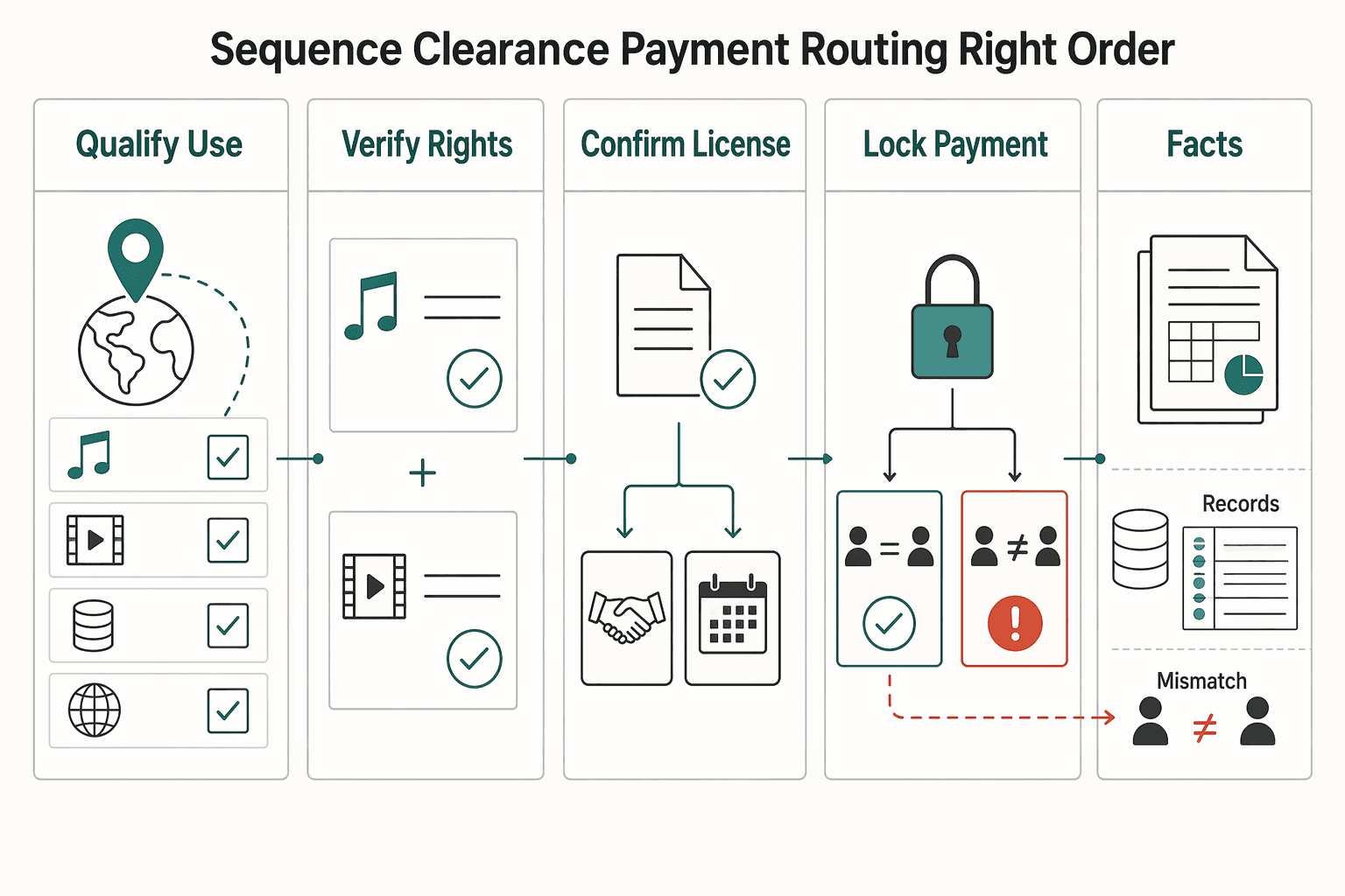 Diagram showing Sequence Clearance and Payment Routing in the Right Order for How Platform Teams Decide Music Royalty Readiness Before Launch.