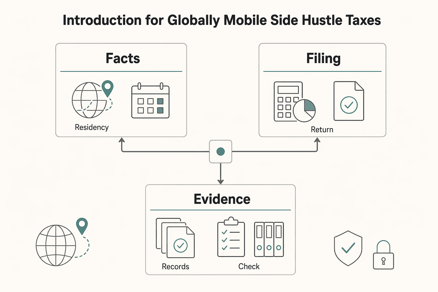 Diagram showing Introduction for globally mobile side hustle taxes for How to Handle Taxes for a Side Hustle.