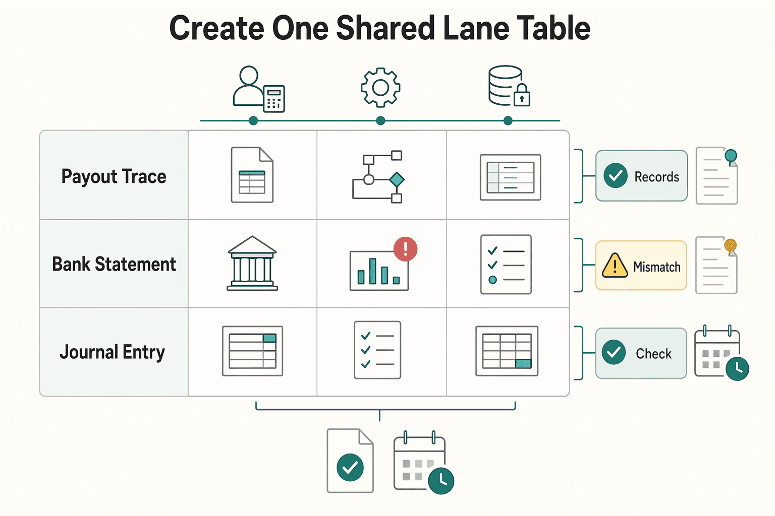 Diagram showing Create one shared lane table for How Finance Teams Shorten Month-End Close With Automation.