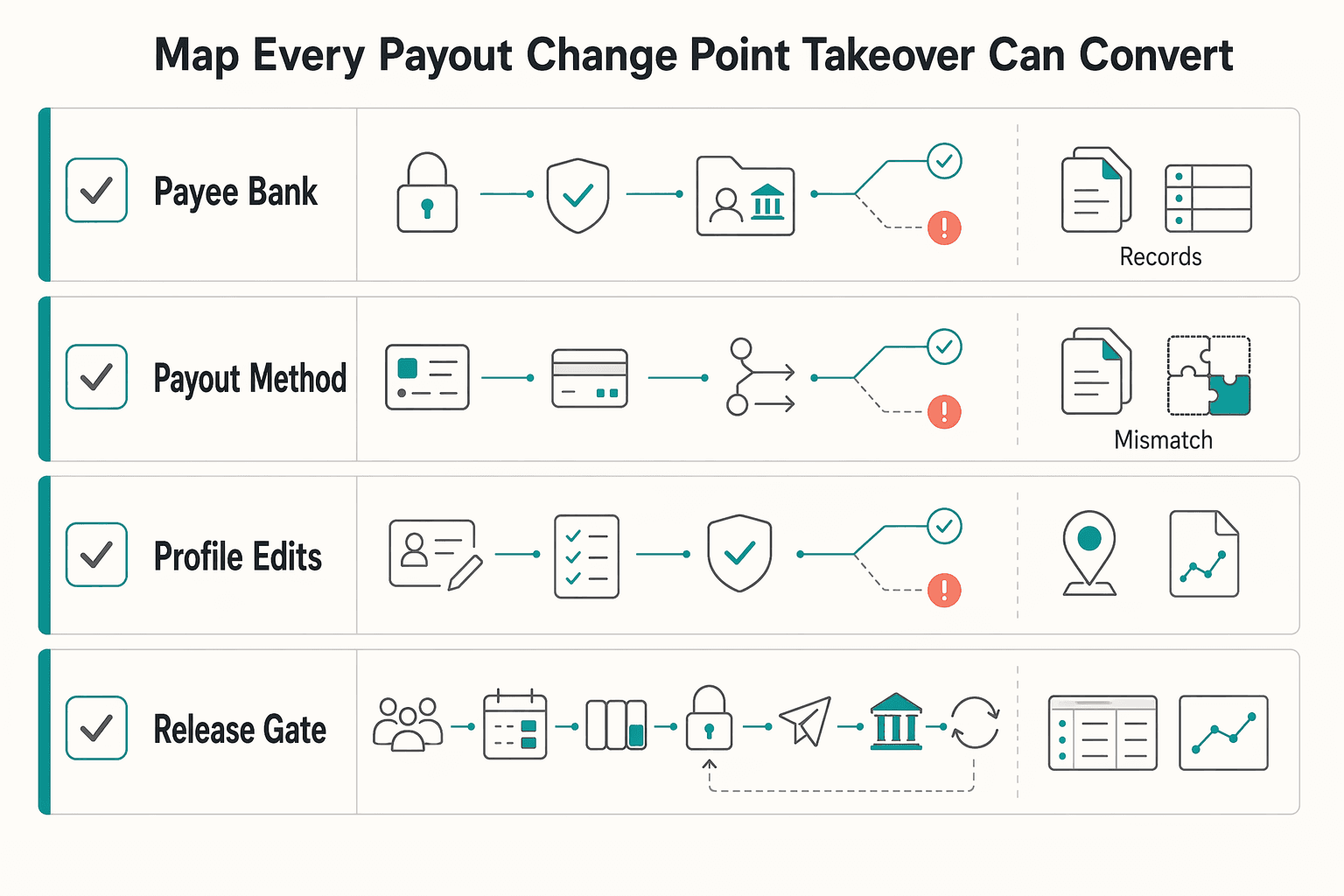 Diagram showing Map every payout change point where takeover can convert to loss for Account Takeover in Payout Platforms and How to Stop Payee Hijacks.