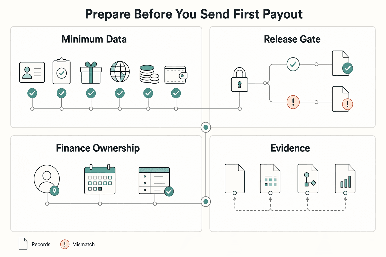Diagram showing What to prepare before you send the first payout for Automating Market Research Incentive Disbursements for 10,000 Respondents in 24 Hours.