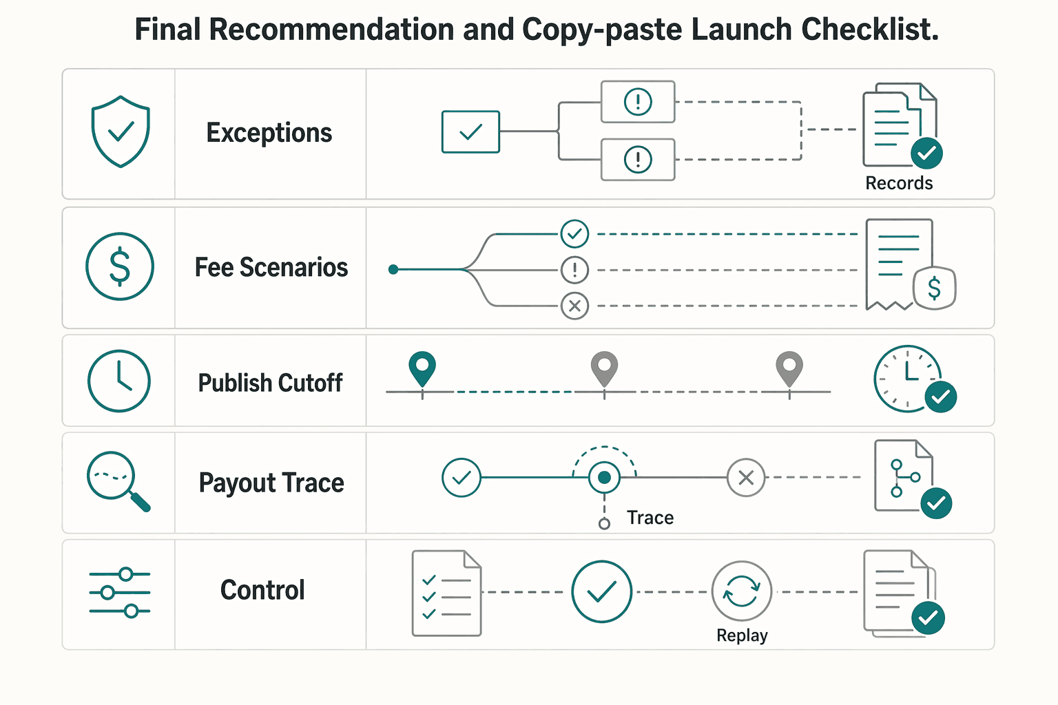 Diagram showing Final recommendation and copy-paste launch checklist for Same-Day ACH for Platforms: How to Speed Up Contractor Payments Without Wire Transfer Fees.