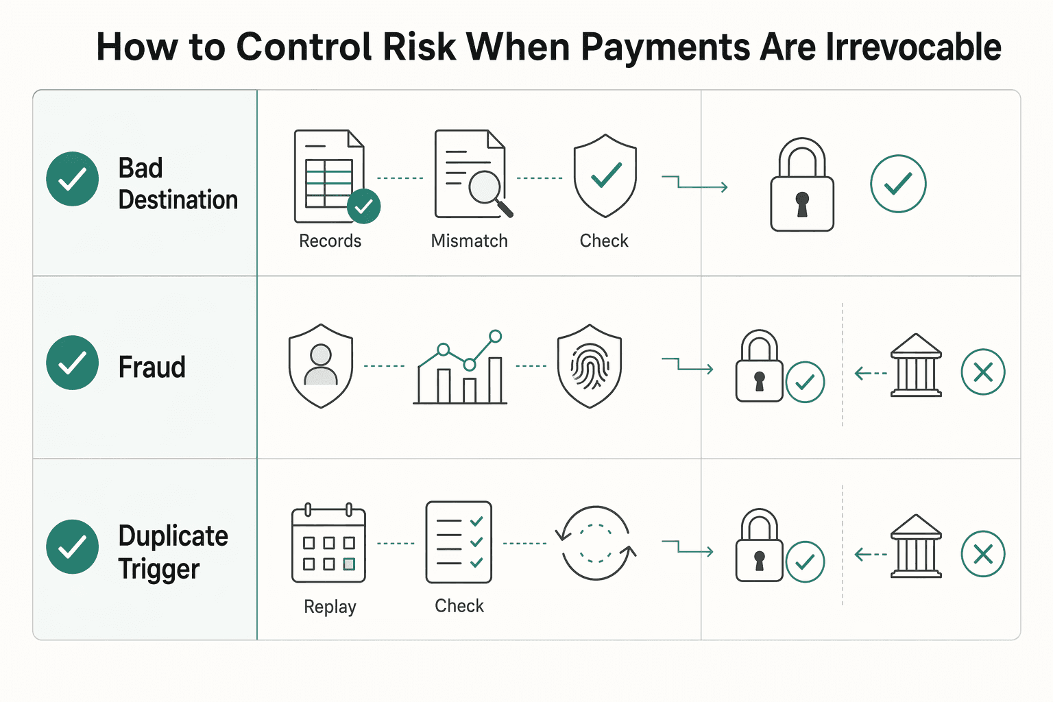 Diagram showing How to control risk when payments are irrevocable for FedNow vs RTP for Gig Platform Contractor Payouts.