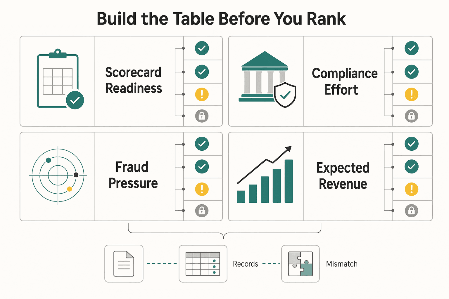 Diagram showing Build the table before you rank for State of Platform Payments Benchmark Report for B2B Marketplace Expansion.