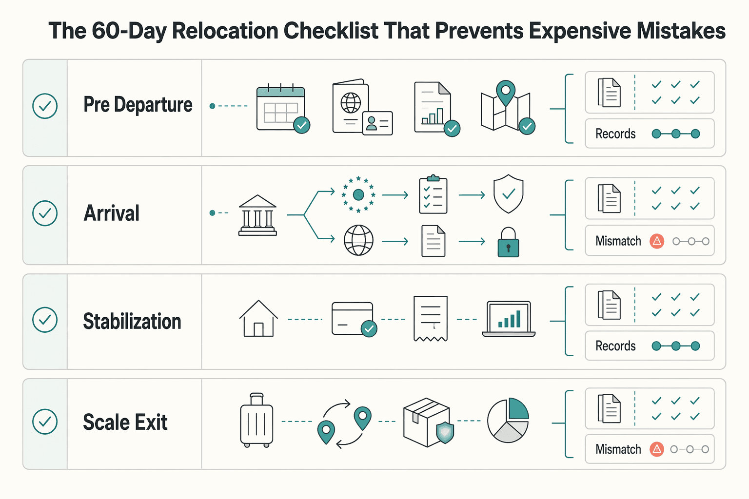 Diagram showing The 60-Day Relocation Checklist That Prevents Expensive Mistakes for The Best Digital Nomad Cities for Affordable Living.