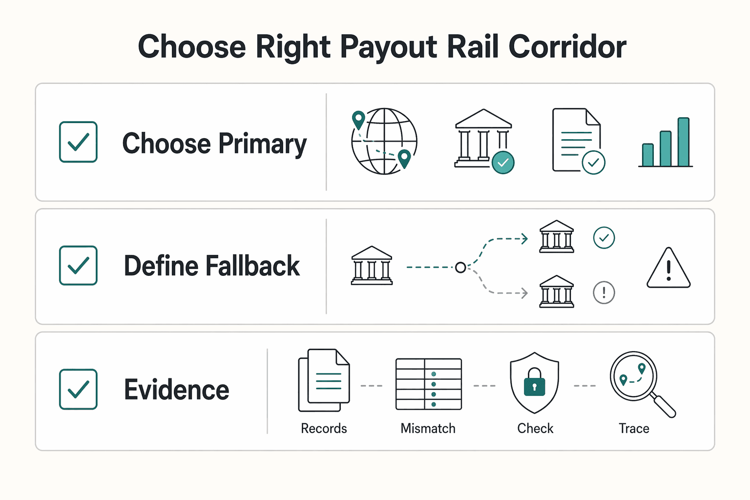 Diagram showing How to Choose the Right Payout Rail by Corridor for Choosing SWIFT or Local Bank Transfers for Cross-Border Platform Payouts.
