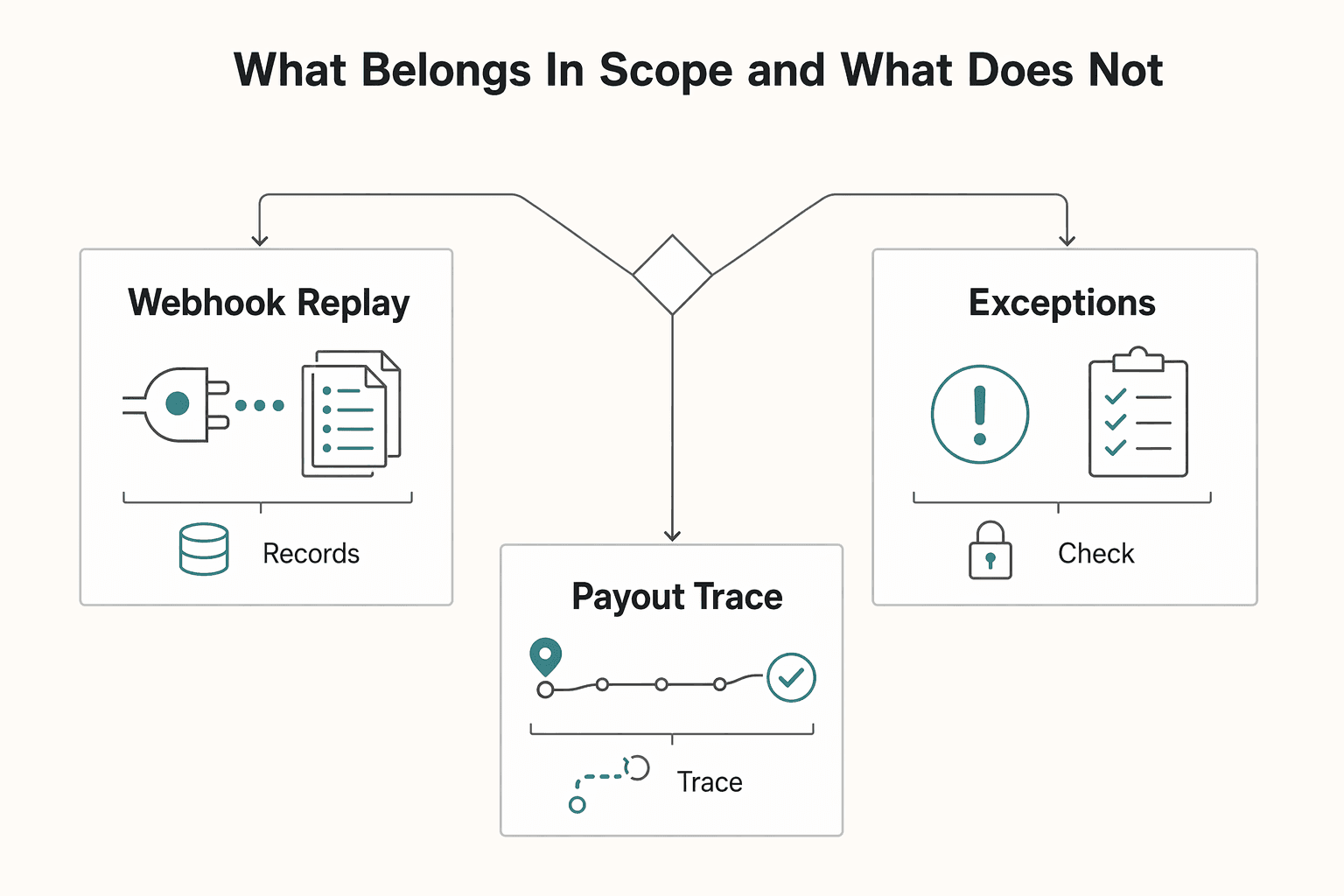 Diagram showing What belongs in scope and what does not for Influencer Payment Automation for Brands and Agencies.