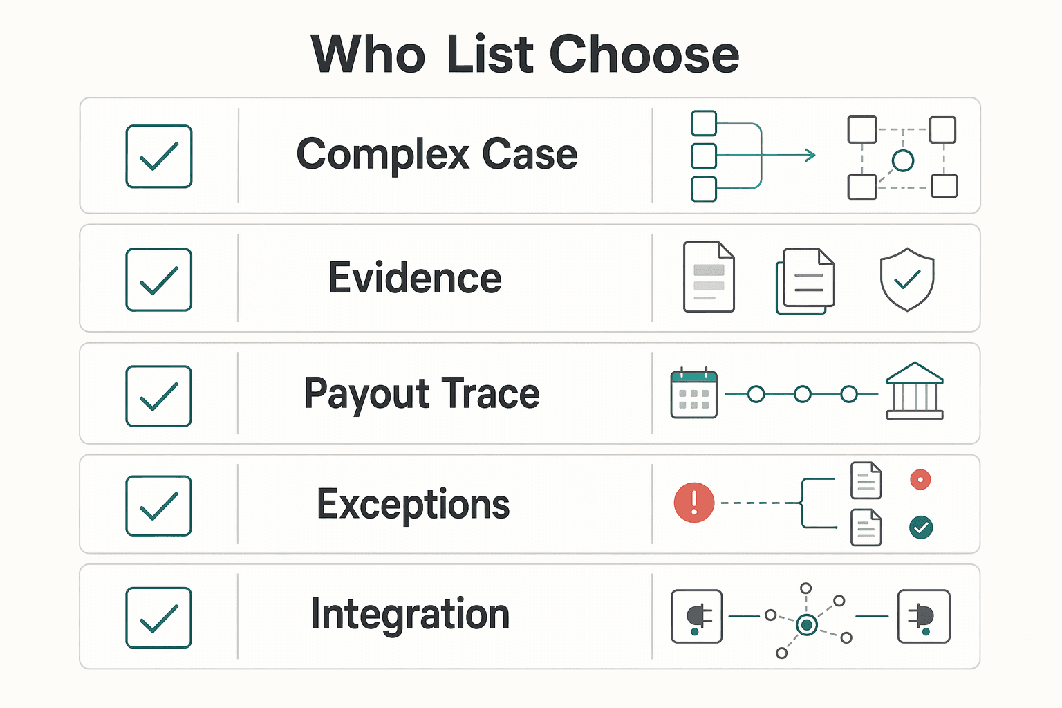 Diagram showing Who this list is for and how to choose for How Platforms Keep Contractor Payment Details Accurate and Compliant.