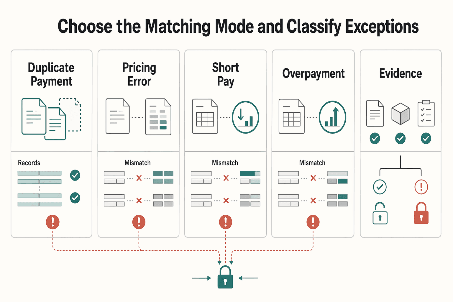 Diagram showing Choose the matching mode and classify exceptions for Invoice Settlement for Platforms That Match Payouts and Close Disputes.