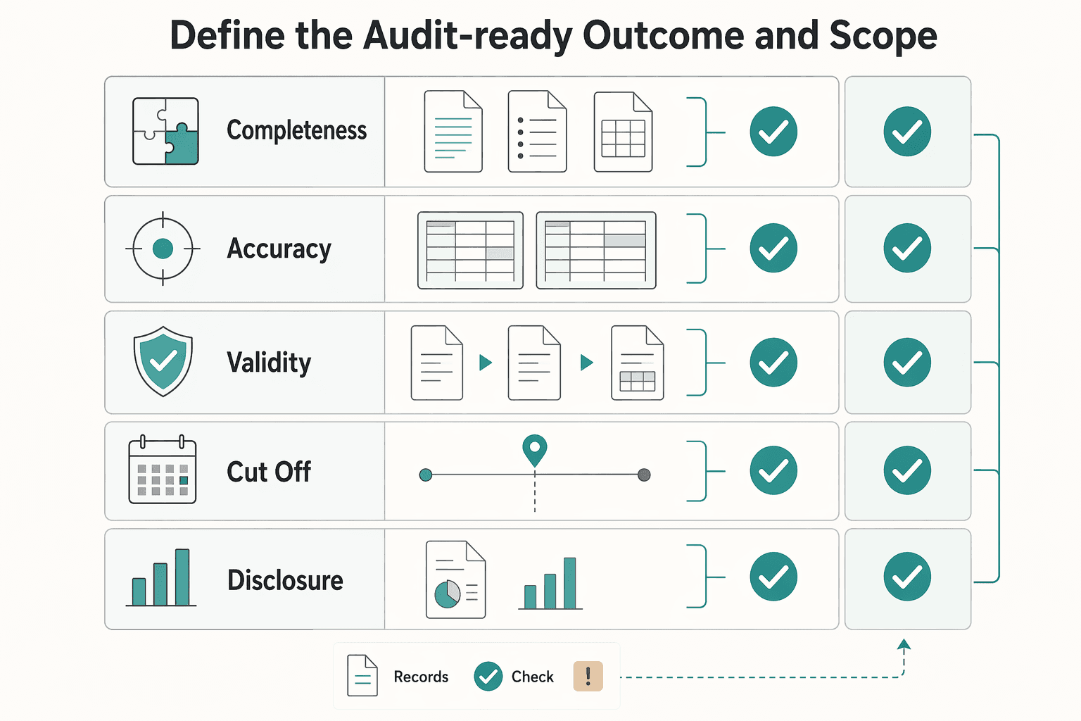 Diagram showing Define the audit-ready outcome and scope for Run an AP Self-Audit Your Investors and Auditors Can Verify.