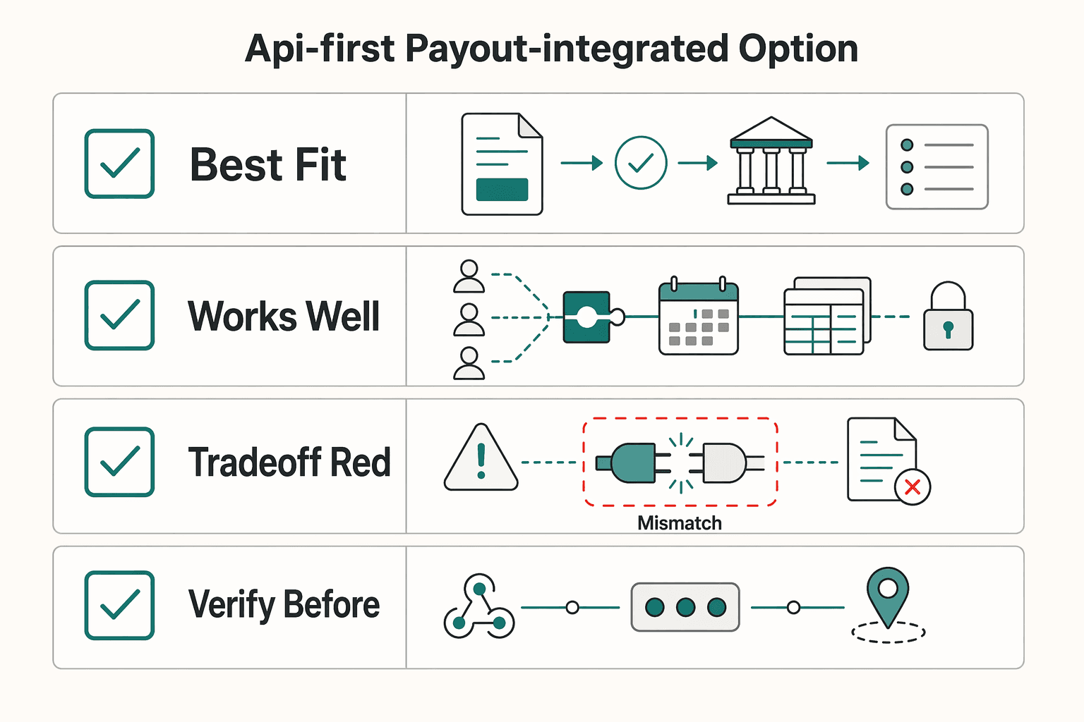 Diagram showing API-first payout-integrated option for Choosing Accounts Payable Document Management for Invoices, Contracts, and Payment Records.