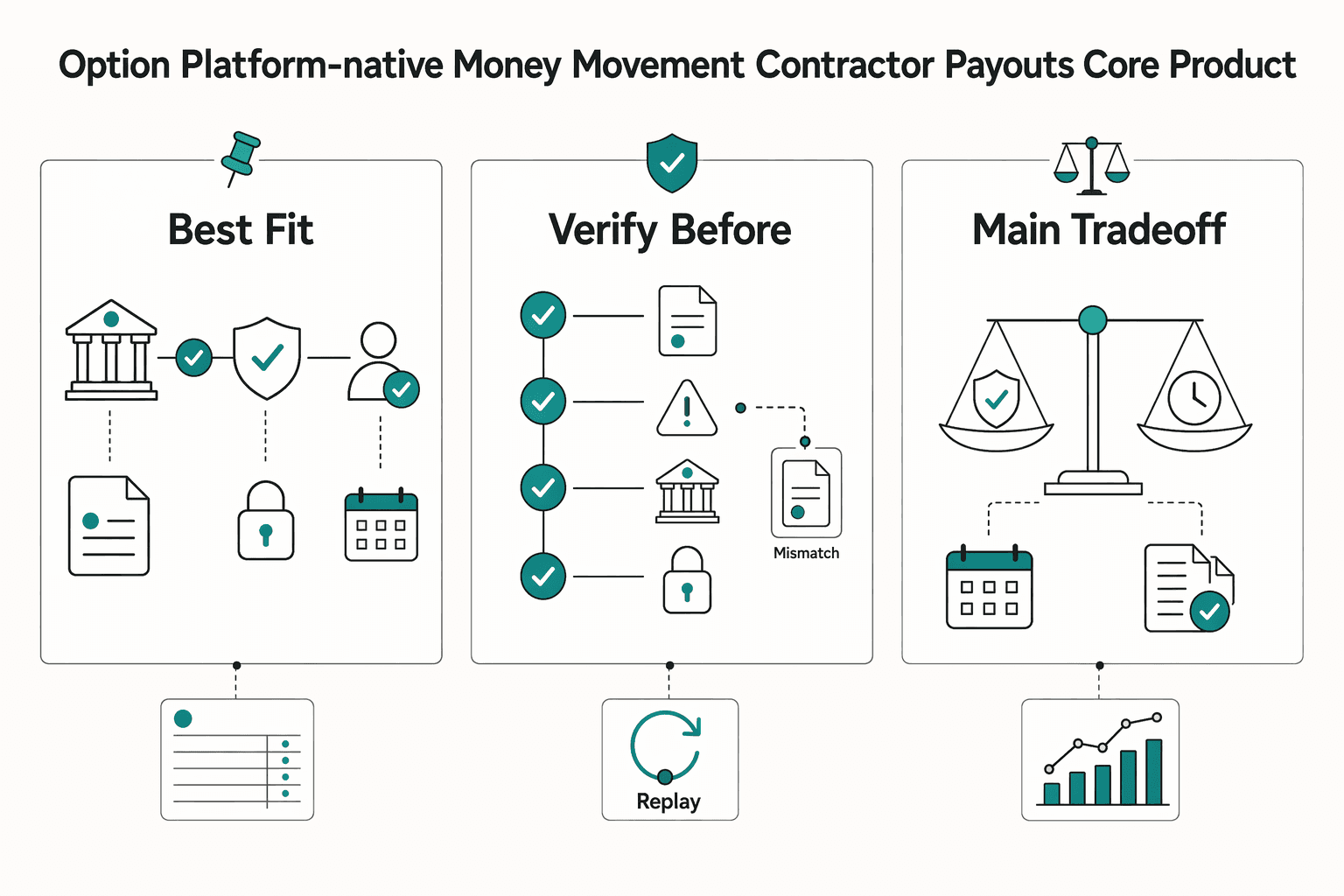 Diagram showing Option 3 Platform-native money movement when contractor payouts are the core product for How Staffing Platforms Automate Healthcare AP for Clinical Contractors.