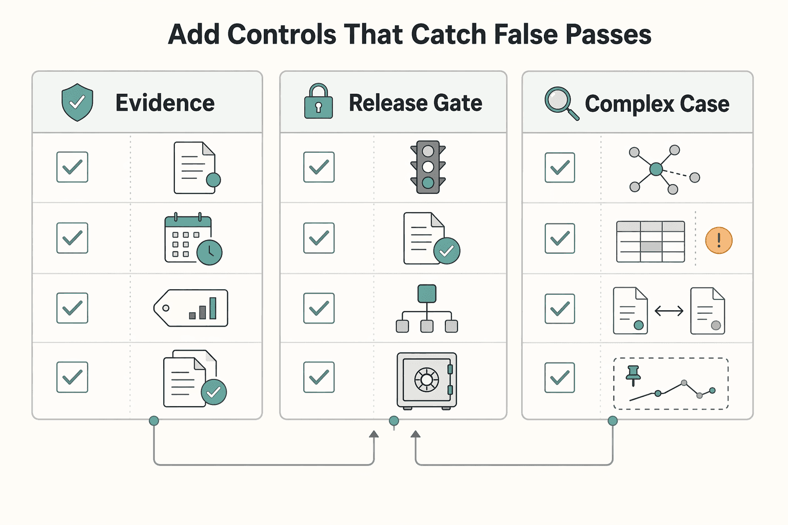 Diagram showing Add controls that catch false passes for FATCA and W-8 Tax Compliance for Platforms: When to Release, Hold, or Withhold Foreign Payouts.