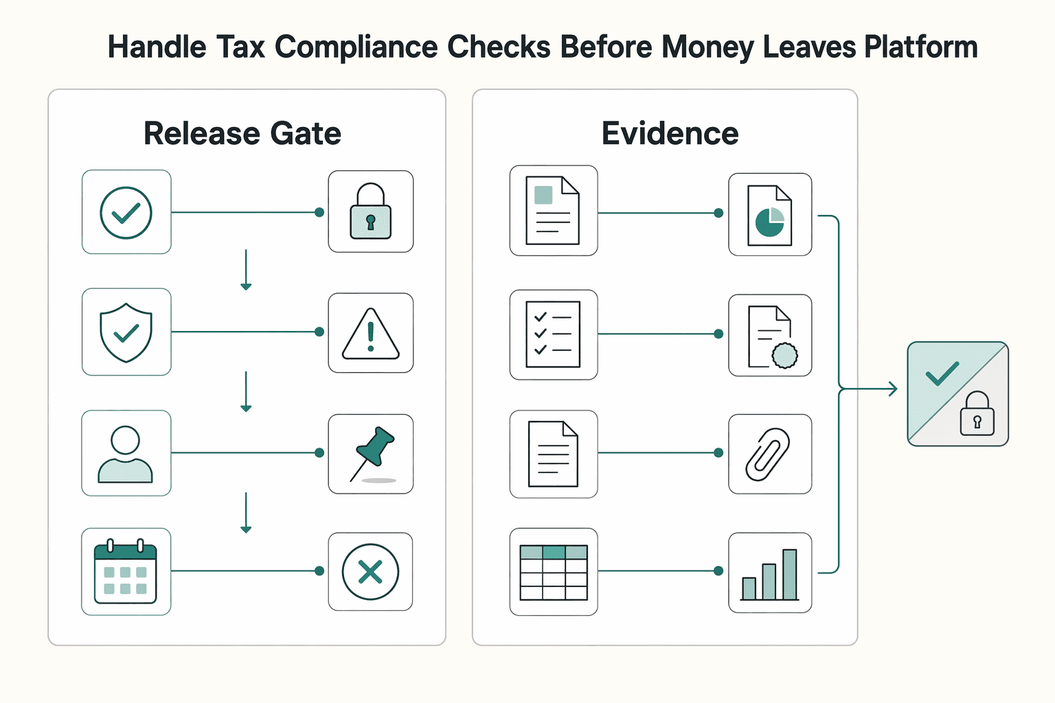 Diagram showing Handle tax and compliance checks before money leaves the platform for What Is a Requisition Order? How Platforms Use Internal Purchase Requests to Control Spend.