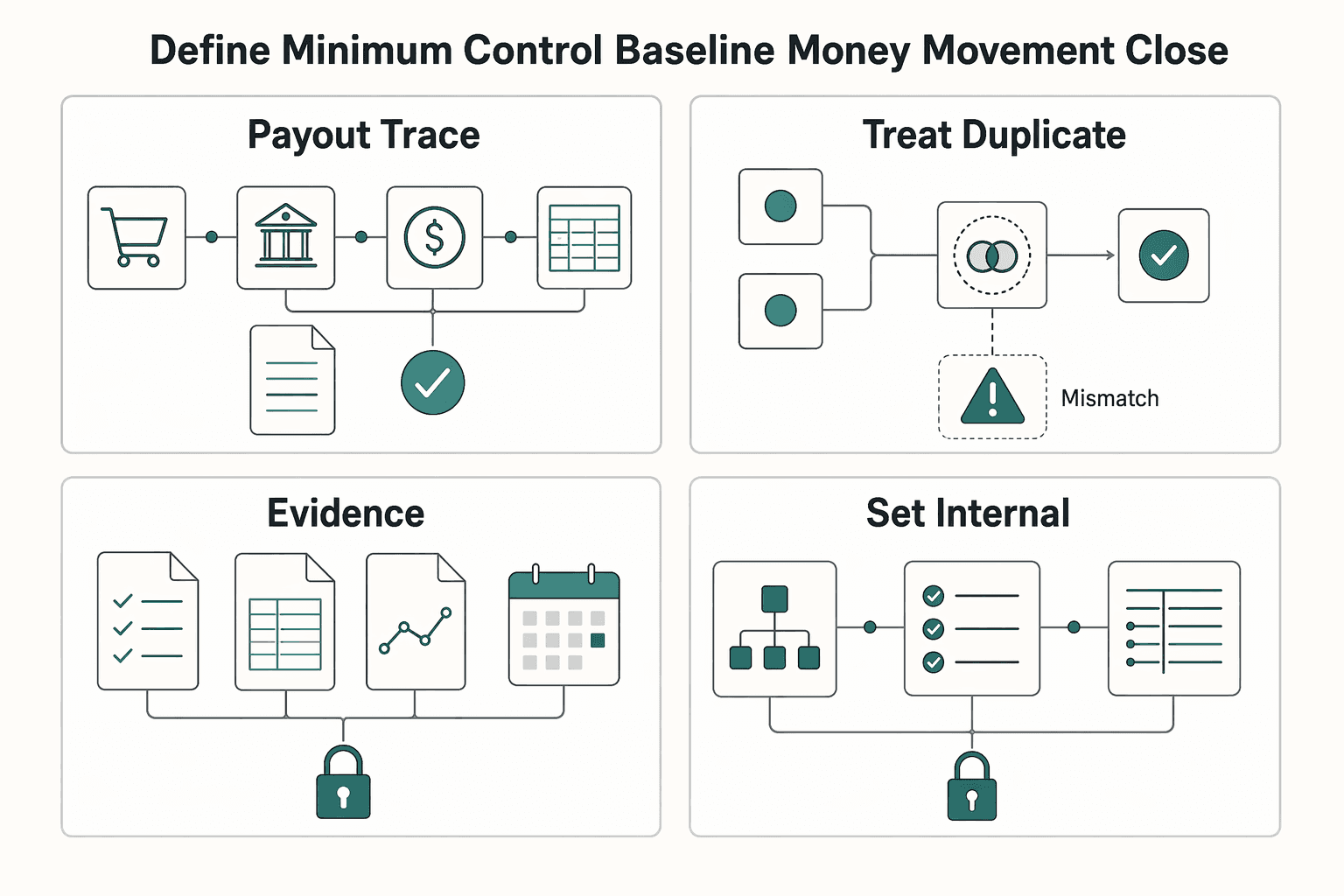 Diagram showing Define the minimum control baseline for money movement and close for IPO Readiness for Payment Platforms Starts in Financial Operations.