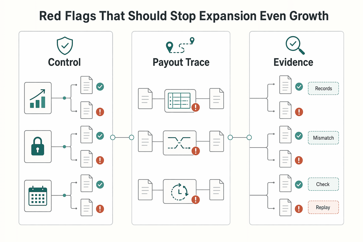 Diagram showing Red flags that should stop expansion even when growth looks strong for KPIs for Platform Growth from Seed to Series C and IPO.