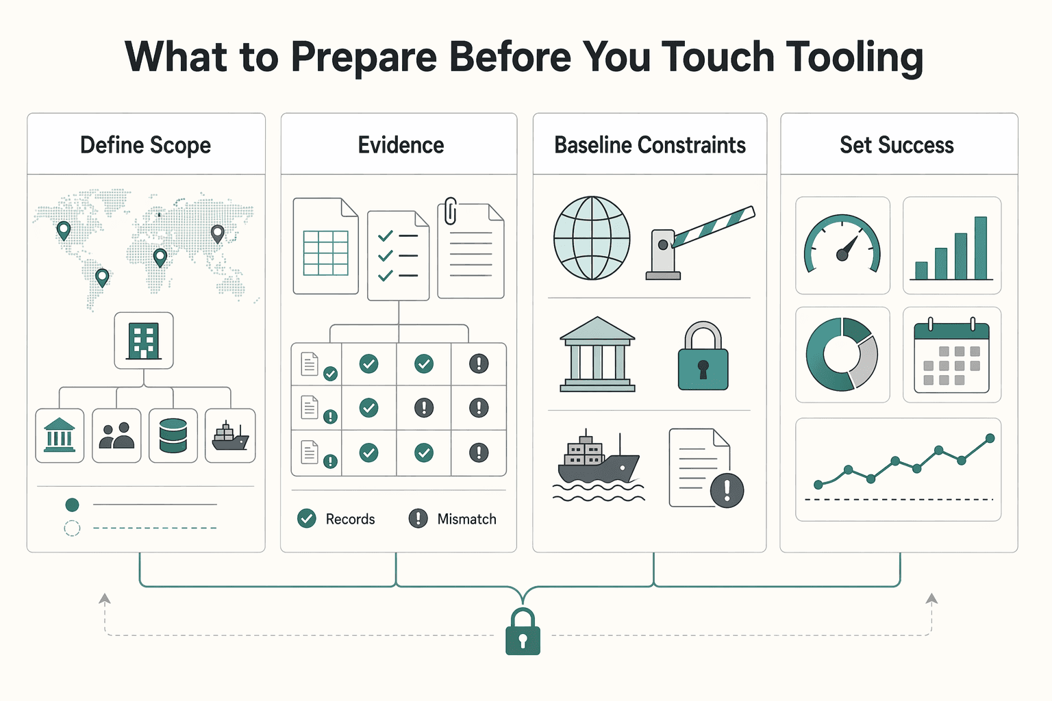 Diagram showing What to prepare before you touch tooling for How to Build a Global Accounts Payable Strategy for a Multi-Country Platform.