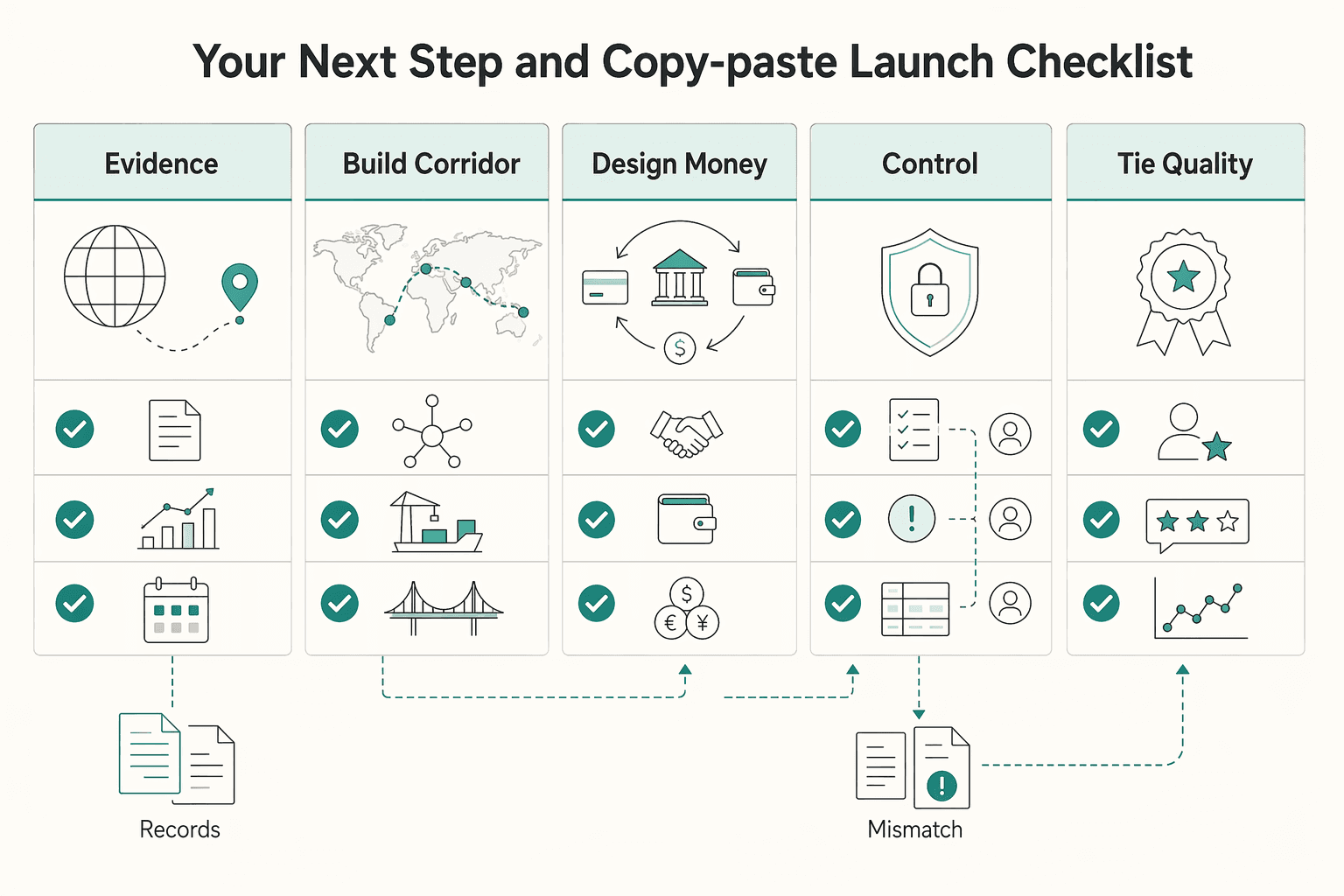 Diagram showing Your next step and copy-paste launch checklist for Translation and Localization Platform Payments: How to Pay Freelance Linguists in 100+ Countries.