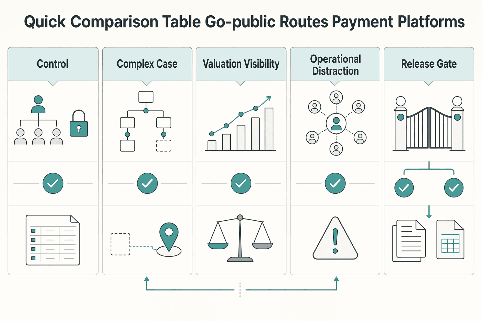 Diagram showing Quick comparison table of go-public routes for payment platforms for What Is a SPAC? How Payment Platforms Can Use Special Purpose Acquisition Companies to....