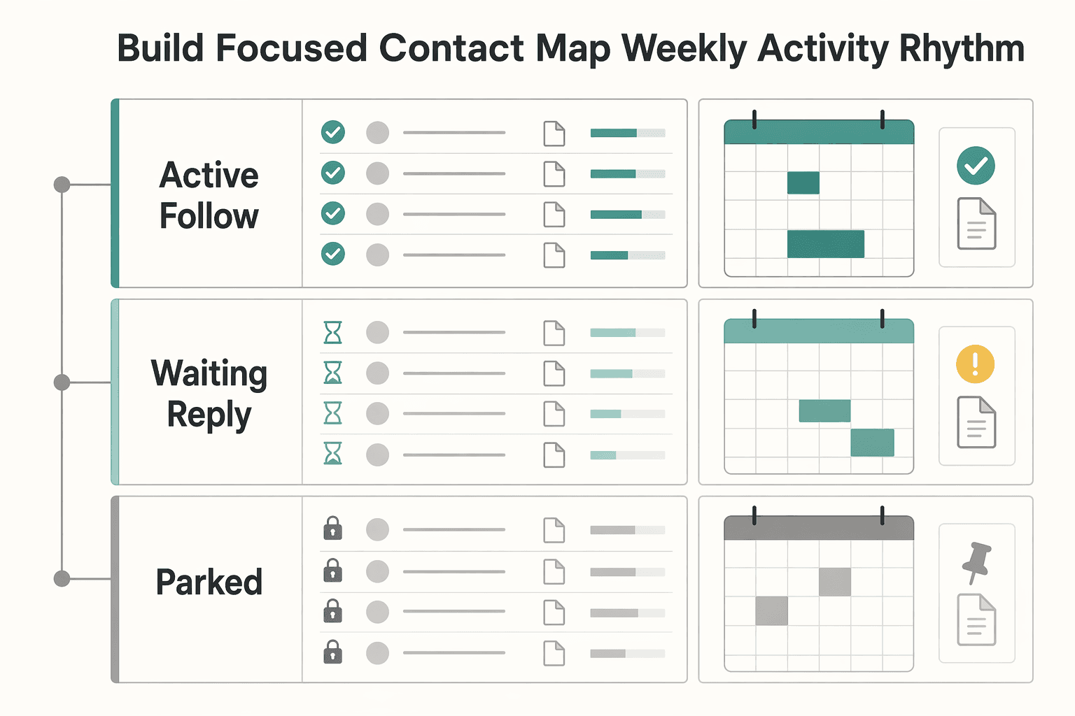 Diagram showing Build a focused contact map and weekly activity rhythm for How to Network Effectively as a Remote Freelancer.