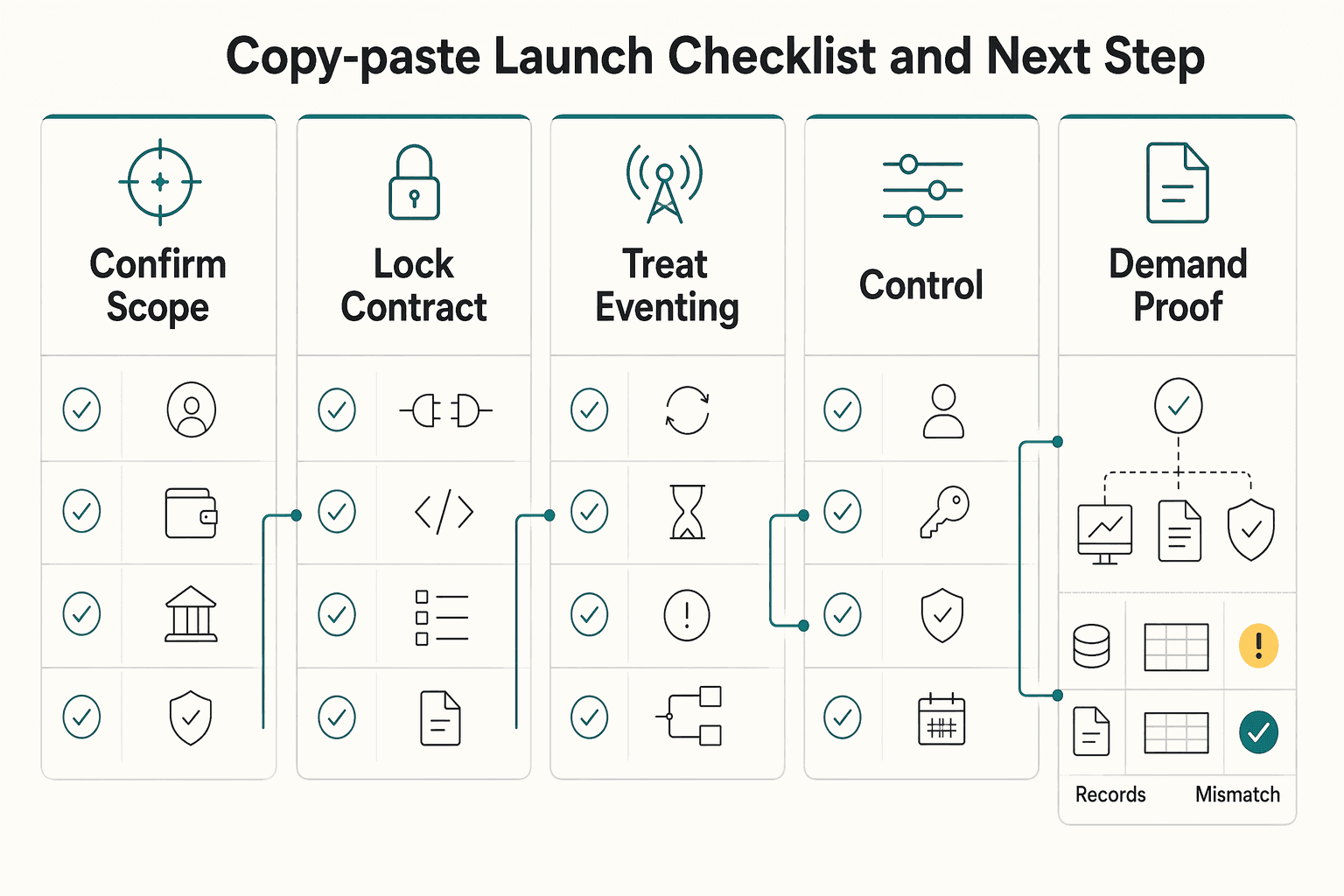 Diagram showing Copy-paste launch checklist and next step for Payout API Design Best Practices for a Reliable Disbursement Platform.