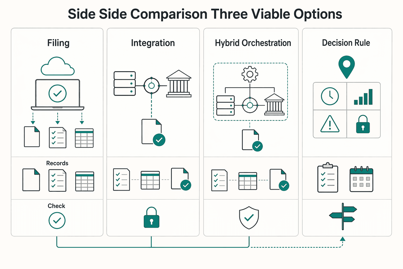 Diagram showing Side by side comparison of the three viable options for How Platform Teams Accelerate MTD for UK VAT Without Control Gaps.