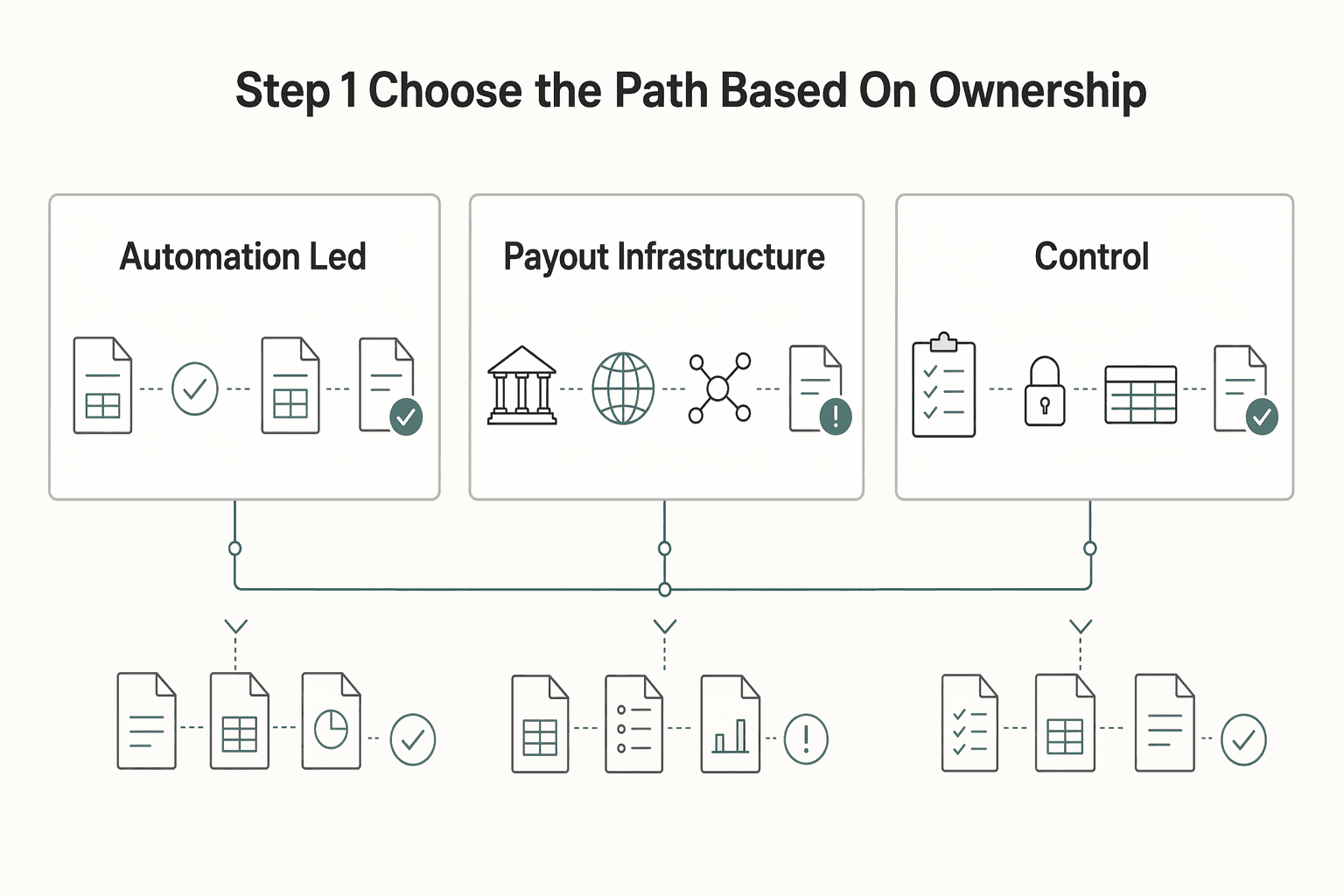 Diagram showing Step 1 Choose the path based on ownership for International Accounts Payable for Platforms: How to Manage Multi-Country Payables Without a Global Finance Team.