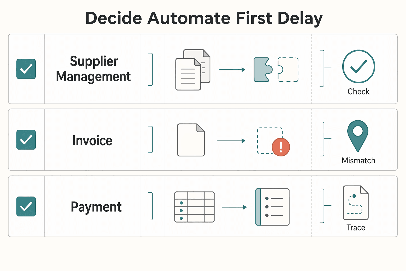 Diagram showing Decide what to automate first and what to delay for Accounts Payable Automation for Dummies for Platform Operators.
