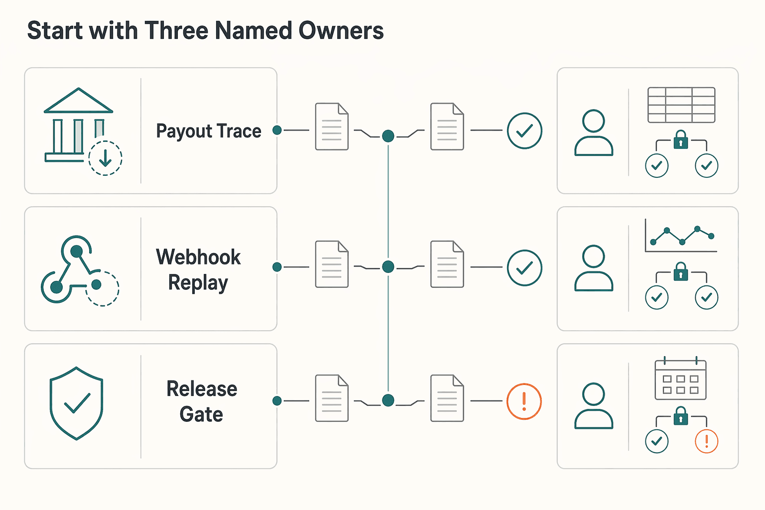 Diagram showing Start with three named owners for Controller-Grade Accounting Best Practices for Payment Platform Finance Ops.