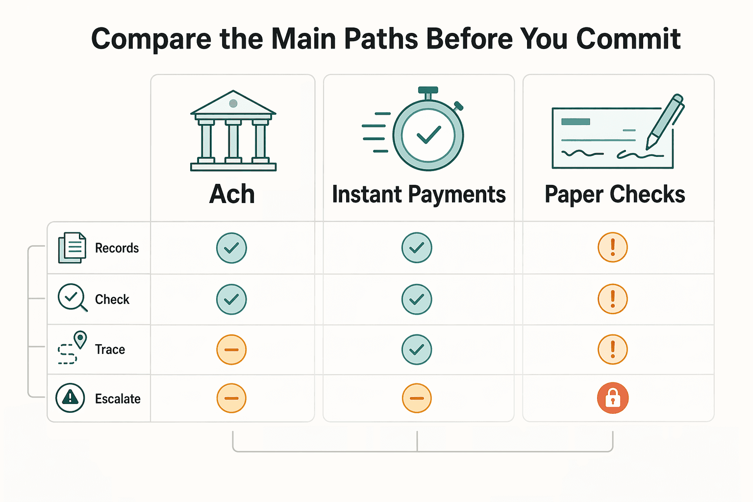 Diagram showing Compare the Main Paths Before You Commit for 5 Reasons Insurers Should Modernize Claim Disbursements with Digital Payout Platforms.