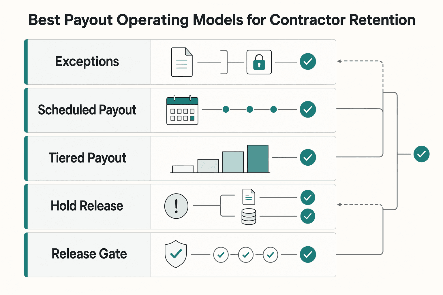 Diagram showing Best payout operating models for contractor retention for Bad Payouts Are Costing Your Supply in Two-Sided Platforms.