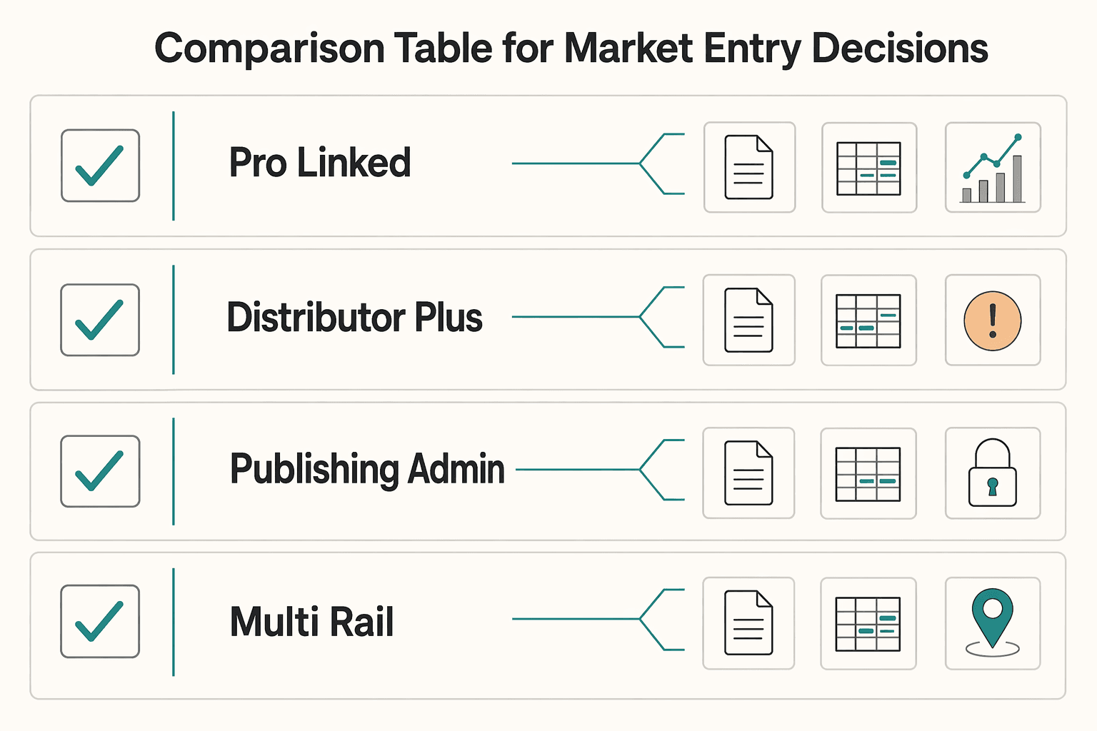 Diagram showing Comparison table for market entry decisions for How PROs Collect Performance Royalties and How Platforms Distribute Payouts.