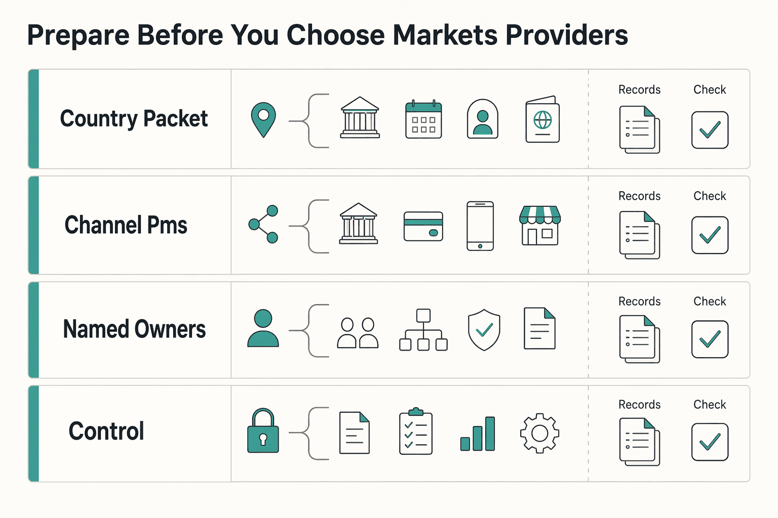Diagram showing What to prepare before you choose markets or providers for Host Payout Architecture for Short-Term Rental Platforms.
