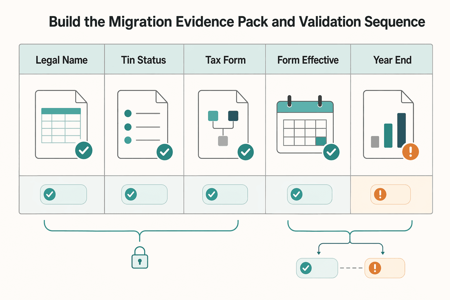 Diagram showing Build the migration evidence pack and validation sequence for How Freelancer Marketplaces Handle W-8/W-9 Migration Decisions.