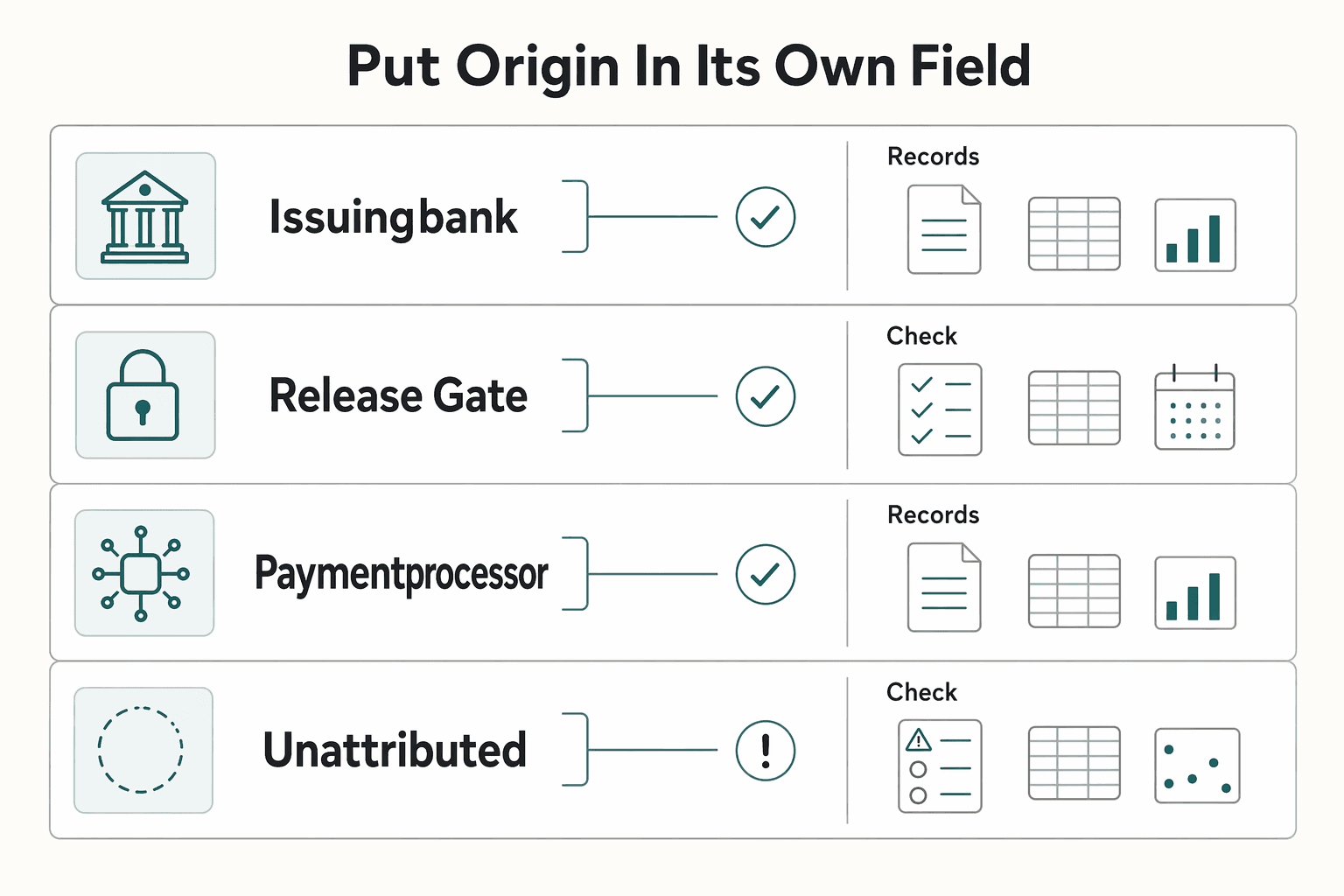 Diagram showing Put origin in its own field for Payment Decline Reason Codes for Platform Engineers.