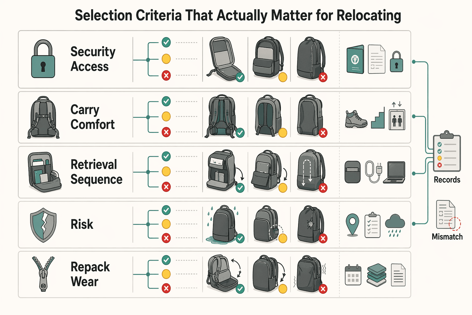 Diagram showing Selection Criteria That Actually Matter for Relocating for The Best Travel Backpacks for Digital Nomads.