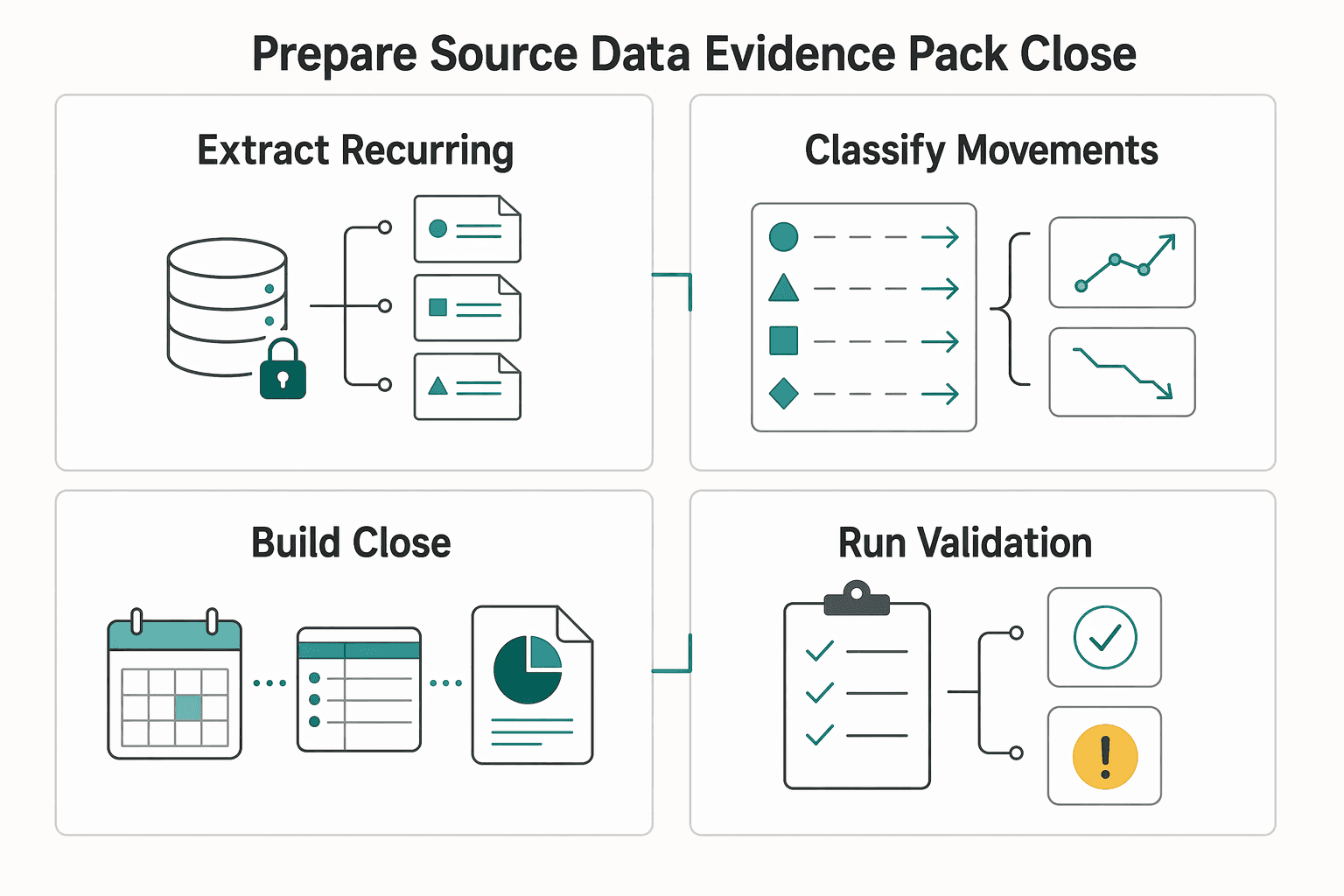 Diagram showing Prepare source data and an evidence pack for close for Calculate NRR for a Subscription Platform Without Reconciliation Gaps.