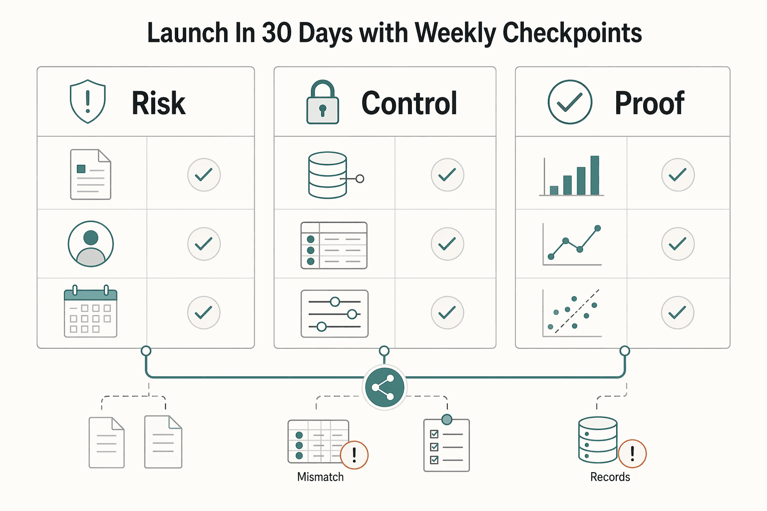 Diagram showing Launch in 30 days with weekly checkpoints for AI-Driven Churn Prediction for Platforms Before Subscribers Cancel.