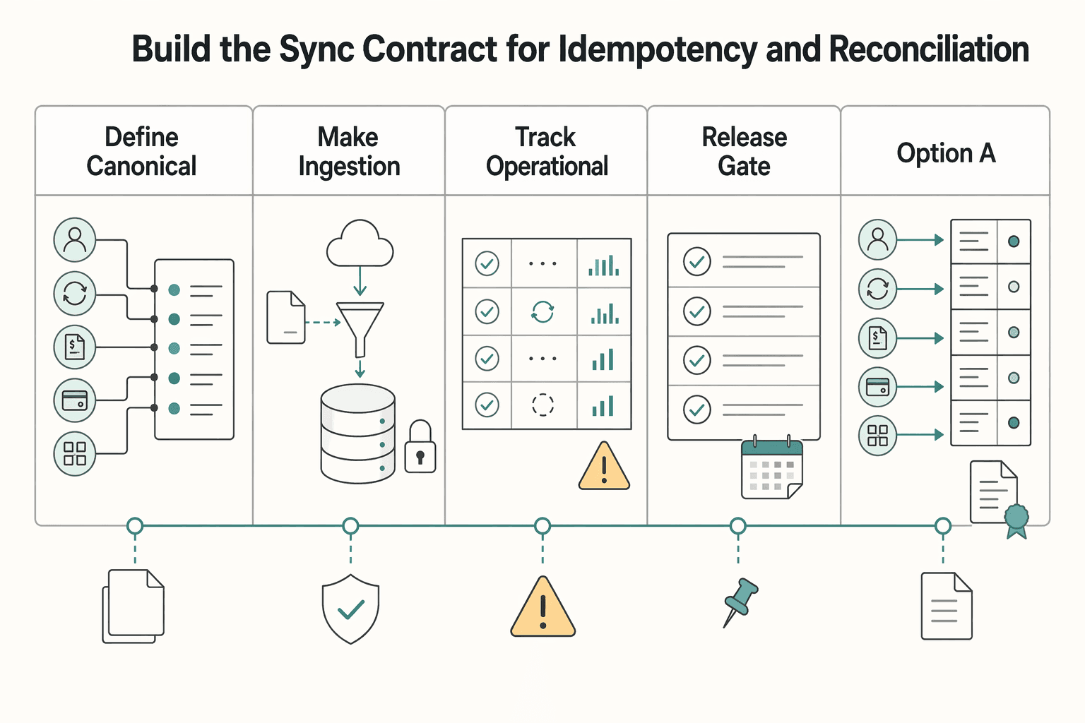 Diagram showing Build the sync contract for idempotency and reconciliation for NetSuite Subscription Billing Integration for Reliable Revenue Recognition and Cash Flow.