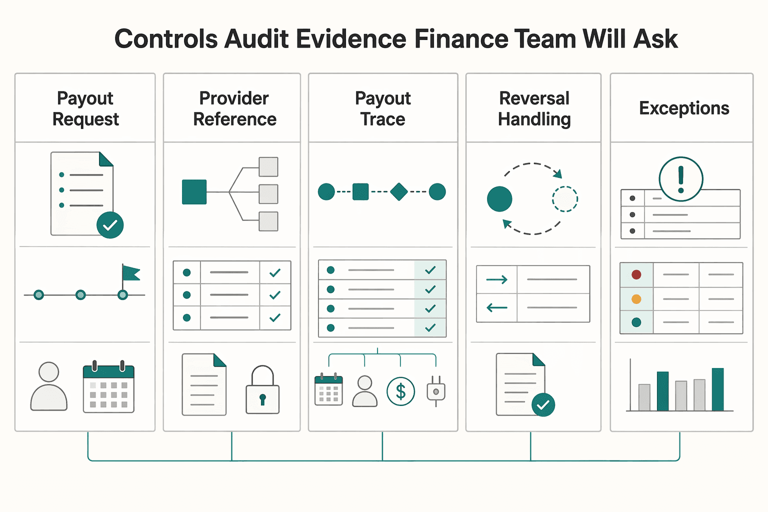 Diagram showing Controls and audit evidence your finance team will ask for for How HR Platforms Scale Employee Recognition Payout Disbursements.