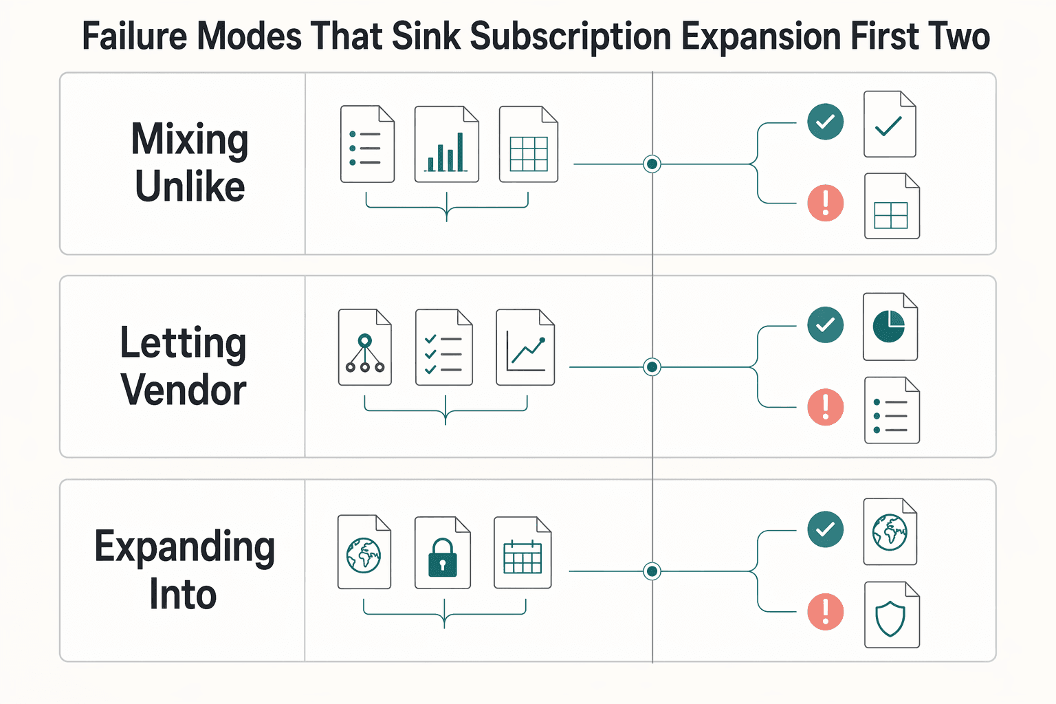 Diagram showing Failure modes that sink subscription expansion in the first two quarters for Subscription Commerce Growth Trends for Platform Builders Using the 76 Million Signal.