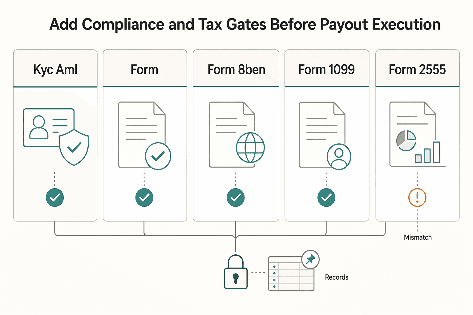 Diagram showing Add compliance and tax gates before payout execution for Hybrid Billing Models for One Invoice and Clean Reconciliation.