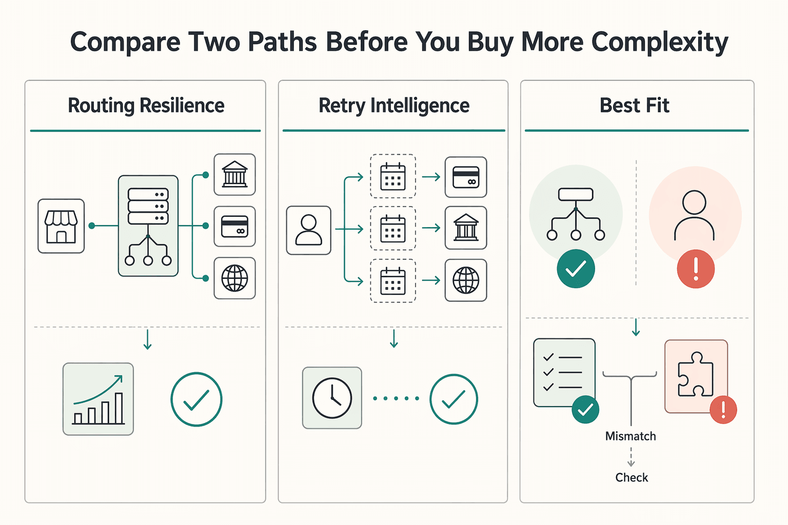 Diagram showing Compare the two paths before you buy more complexity for Reducing Involuntary Churn with a Payment Failure Recovery Playbook.