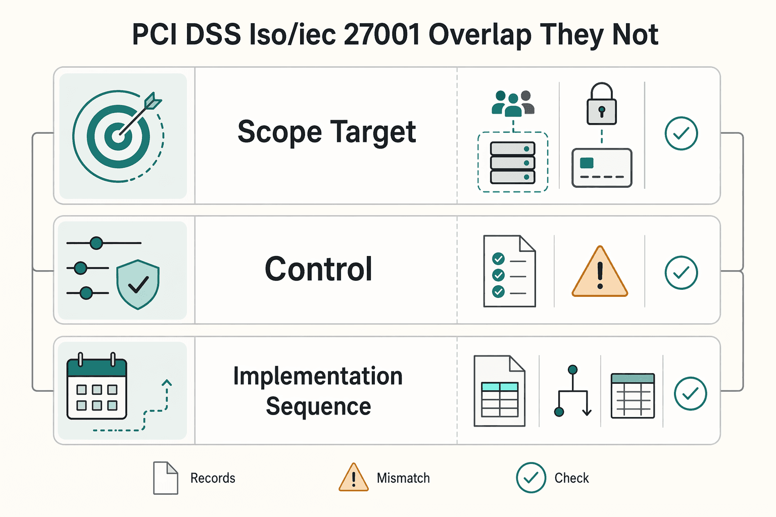 Diagram showing Where PCI DSS and ISO/IEC 27001 overlap and where they do not for How to Evaluate PCI DSS, SOC 2, and ISO 27001 for Payment Platforms.