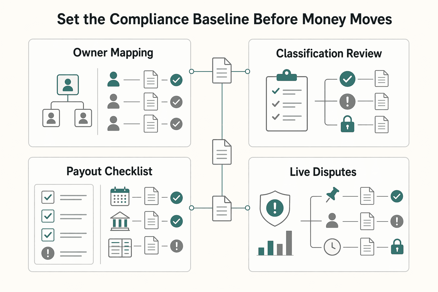 Diagram showing Set the compliance baseline before money moves for Pay Contractors in Argentina Under FX Restrictions as a Platform Operator.