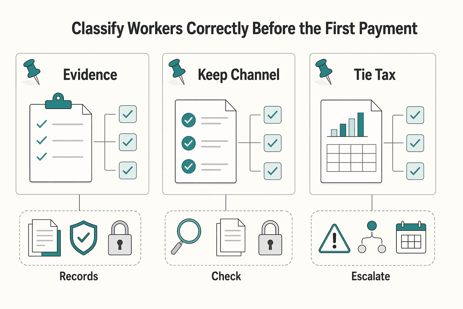 Diagram showing Classify Workers Correctly Before the First Payment for How to Pay Contractors in Bangladesh: BEFTN bKash and Bangladesh Bank FX Rules.