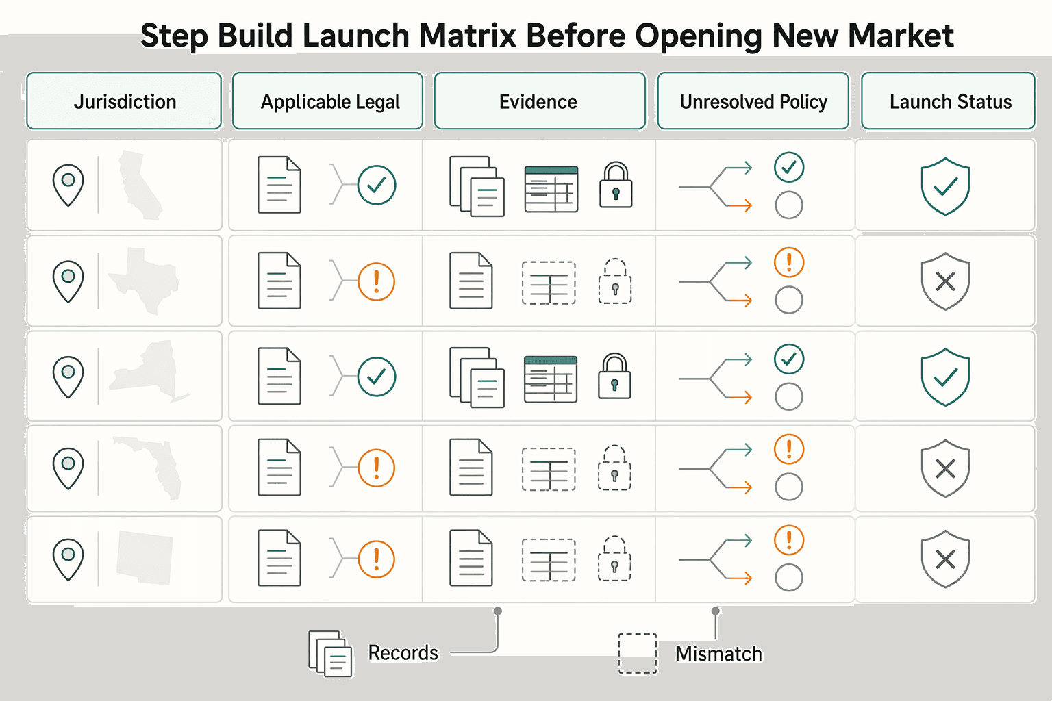 Diagram showing Step 1 Build a launch matrix before opening a new market for Legal Marketplace Payouts: Trust Accounts and ABA Compliance.