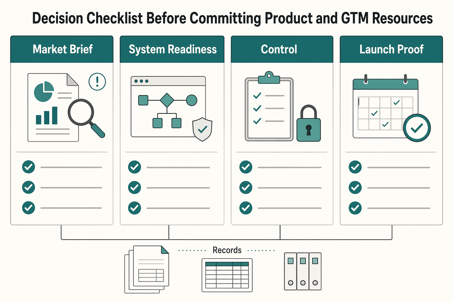 Diagram showing Decision checklist before committing product and GTM resources for How Beauty and Wellness Platforms Pay Stylists and Therapists in Chair Rental and Emplo....